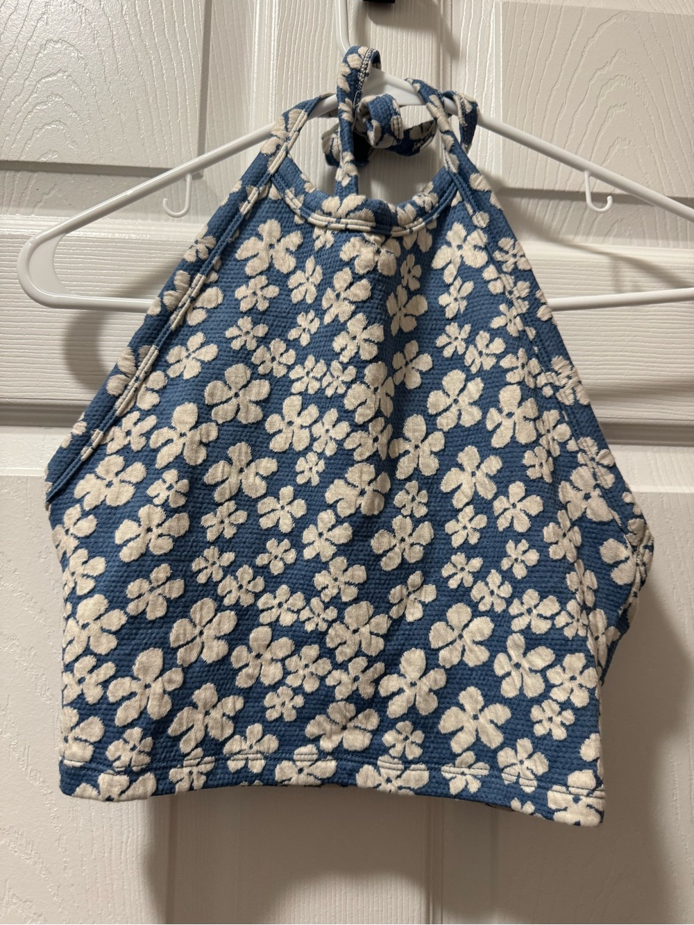 American Eagle Outfitters Blue and White Floral Halter Crop Top